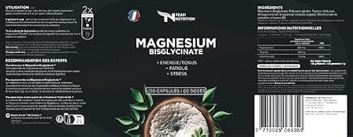 Magnésium Bisglycinate + Taurine & Vitamine B6 - Haute Absorption 320 mg - Anti-Stress, + Sommeil, Fatigue - Santé Os, Muscles, Système Nerveux - 120 Gélules Vegan Marque Française - Team Nutrition