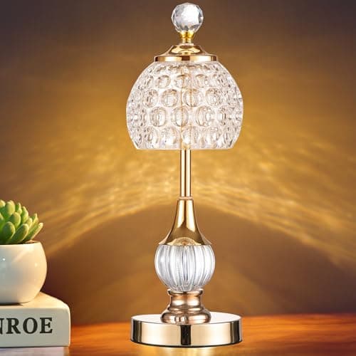 Zoeger Lampe de table en cristal sans fil - 3 couleurs - Lampe de table LED vintage - Lampe de table LED sans fil - Lampe de table sans fil - Lampe de table à batterie - Intensité variable