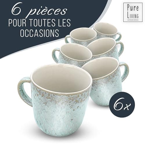 Tasse Café 6er Set en Grès Ibiza - Chic et moderne, compatible lave-vaisselle et micro-ondes - Tasses à Café Pure Living - Ensemble de Tasses à Thé et à Café Cool en beige-bleu