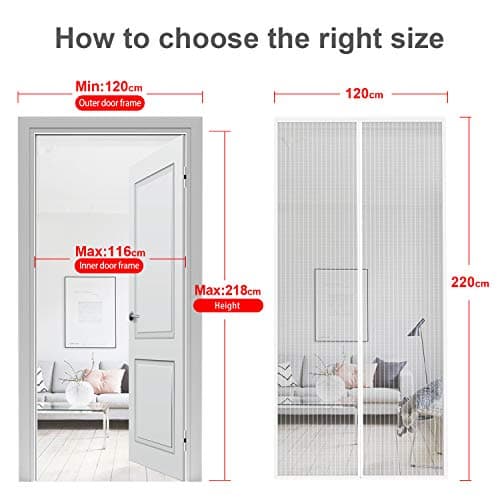MYCARBON Moustiquaire Porte Fenêtre 120x220cm Magnétique Rideau de Porte Anti Mouche Maille Ultra Fine Moustiquaire Fenêtre Aimantée Protection Contre les Moustiques, Bande Adhésive Incluse, Blanche