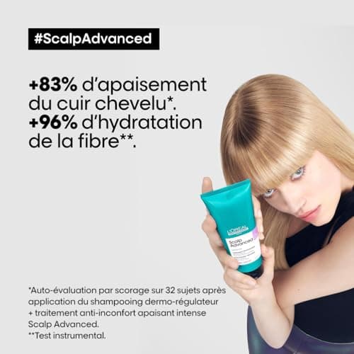L'Oréal Professionnel, Routine Apaisante Anti-Inconfort, Cuirs Chevelus Sensibles & Sujets aux Démangeaisons, Shampoing Dermo-Régulateur, Traitement Apaisant et Hydratant, Scalp Advanced