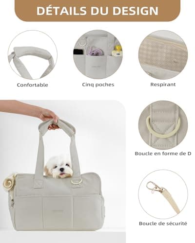ONECUTE Sac de Transport pour Chat Chien Chiot Respirant et Pliable Sac de Voyage Sac à Bandoulière Sac à Main Chien pour Petit Animaux Capacité de Charge Jusqu'à 3 kg (Petit, Gris)