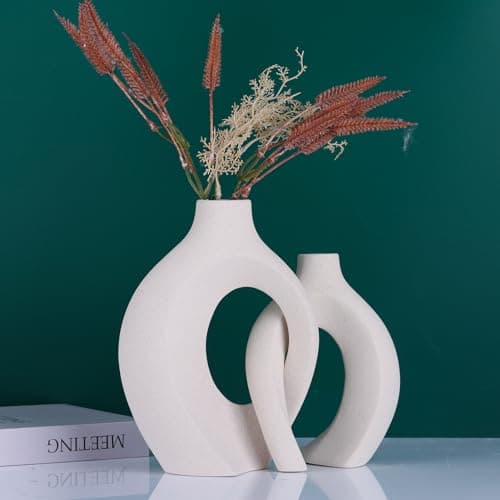 Lot De 2 Vases Creux en CéRamique - DéCoration D'IntéRieur BohèMe - pour Table De Mariage, Fête, Salon, Bureau, Chambre, Pendaison De CréMaillèRe, Cadeau De Mariage pour Couples (Blanc cassé)