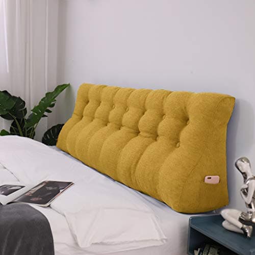Johnear Coussin de Lecture Compensé Lin,Traversin Gros Coussin Canapé,Repos Oreiller Triangulaire Coussin à Coins, Coussin pour Jambe,Dossier de Soutien Lombaire,Jaune 200 x 26 x 55 cm