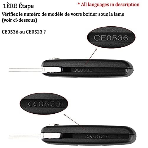 OGGIPRO 2 Boutons Coque Clé Compatible CE0536 clé à Rabat Pliable pour Peugeot 207 307 308 407 408 3008 5008 Citroen C2 C3 C4 C5 C6 C8 (2 Boutons, CE0536)