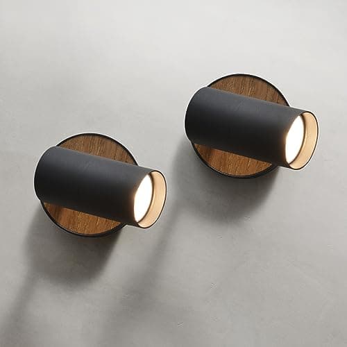 ouglres Applique Murale Noire Avec Interrupteur,2 Packs d'Appliques Murales En Bois Design Rétro En Aluminium,Applique Murale Intérieure Éclairage Compact Salon Chambre,Gu10(Ampoule Non Incluse)