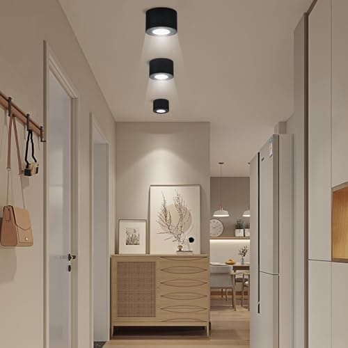 GeyouLux Plafonnier Spot Φ80×50mm Ultra-plat,Rotatif à 45° Spot en saillie Orientable,Aluminium Rond Noir Mat Apparent Downlight Lampe de Plafond Pour Modules LED,Ampoule non Incluse,lot de 6