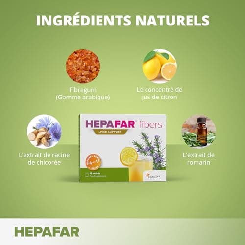 Hepafar Fibers - Détox foie - boisson rafraîchissante naturelle et sans additifs au goût citron - riche en fibres grâce au complexe hépatique Hepafar Fibers - 30 jours de fourniture - Sensilab