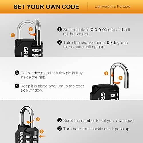 GRIFEMA GA1001-1, Cadenas Code 4 Chiffres - Cadenas de Sécurité Résistant Aux Intempéries, Cadenas à Combinaison pour Casier, Valise, Garage, Portail, École, Alliage de Zinc, Noir