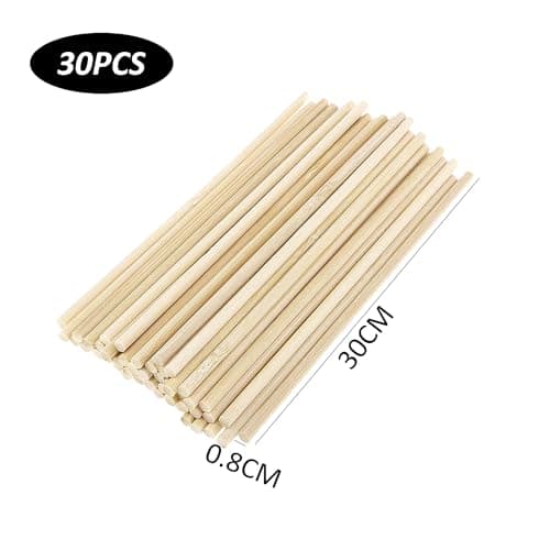 Lot de 30 grands bâtonnets ronds en bois de 8 mm x 30 cm, pour le bricolage, bâtonnets ronds en bois de bambou et bâtonnets en bambou, bâtonnets ronds en bois faits à la main