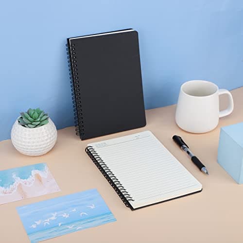 Yarotm Cahier ligné à spirale A5, 2pcs 5.5x8.3inch Lined Travel Notebooks Journal, Bloc-notes mémo carnet de croquis, livre à spirale ligné pour affaires de bureau-couverture noire