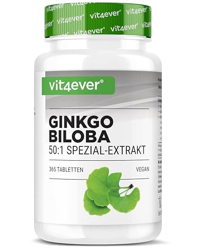 Ginkgo Biloba 6000 mg - 365 Comprimés - Premium : Avec glycosides de flavone + ginkgolide terpène lactones & acide ginkgolique libre - Sans additifs indésirables - Hautement dosé - Végétalien