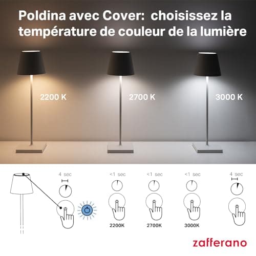 Zafferano, Lampe Poldina Pro avec Cover, Lampe de Table Rechargeable et Sans Fil avec Contrôle Tactile, Lampe d'Extérieur, Dimmer 2200-3000 K, Hauteur 38 cm, Couleur Blanc - Mer Bleue