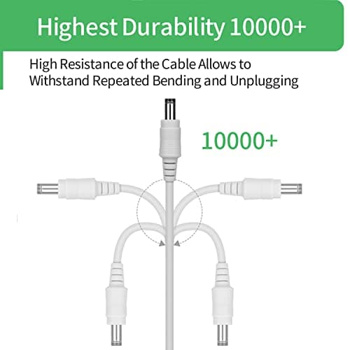 Lonnky Câble d'Extension DC Blanc de 10 Mètres 2,1 mm x 5,5 mm Mâle à Femelle - Câble d'Extension Adaptateur d'alimentation, Compatible avec Caméras de Sécurité CCTV, DVR, Bandes LED, Routeurs