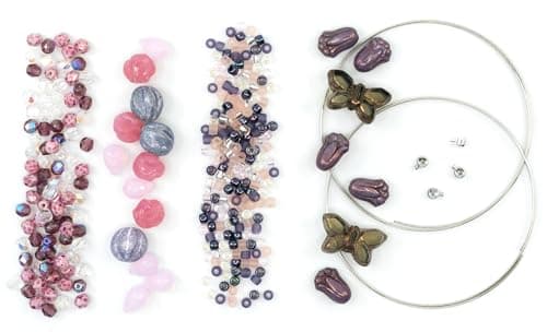Bracelet making kit with Czech Glass Beads & TOHO Japanese Rocailles, 2pcs Memory wirе and crimps for begginers - easy & fast to do (Butterflies Purple Pink)