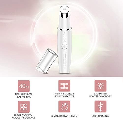 TOUCHBeauty Massage des Yeux Appareil, 3 en 1 Anti Age Masseur Oculaire Anti-âge Chauffant 40°C avec Vibration à Haute Fréquence et Lumière LED Rouge pour élimine les Rides Cernes et Poches AG-1980K