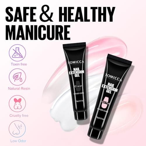 TOMICCA 2 Couleurs Nail Extender Gel Clear & Rose Clair Set, Gel Acrylique Pour Ongles Quick Extender Polygel Pour Ongles en gel Longue Tenue & Look Naturel Pour Débutantes & Professionnelles de Salon