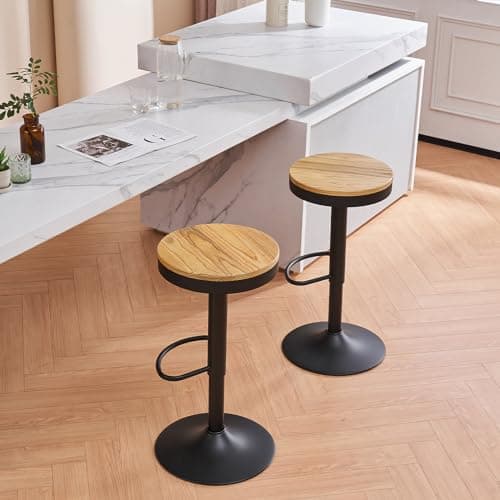 YOUNIKE Tabouret Bar Lot de 2 Tabouret de Bar en Bois Chaise de Bar Tabouret Haut Cadre en Métal Réglable en Hauteur Pivotant à 360° avec Repose-Pieds Industriel Noir