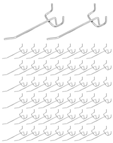 QWORK® 60X Crochet pour Panneau Perforé Mural, Acier Massif de 5 mm avec Revêtement Antirouille, pour les Garages, Remises à Outils, Ateliers(10 cm)