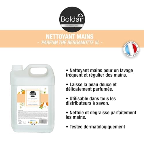 BOLDAIR- Nettoyant mains the vert bergamote- Formule nettoyante, Hydratante et adoucissante- 5L- Fabrication Française