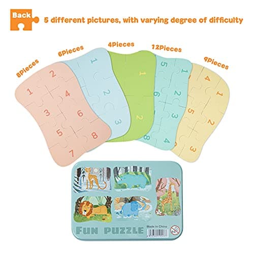 BBLIKE Puzzle Enfant 2 3 4ans, 5 Niveaux de Difficulté Différents Jouet Puzzle pour Enfants, Jouet Puzzle en Carton Éducatif Parfait pour Garçons Filles de 2 Ans +(Éléphant)