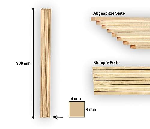 Lot de 200 bâtonnets en bois pointus et carrés - 300 x 4 x 4 mm - Pour le barbecue et le bricolage