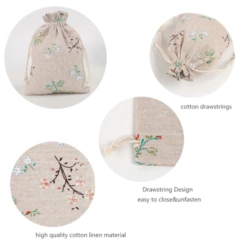 DAHI 25pcs Sacs en Coton avec Cordon 10 x 14 cm Petits Sacs en Tissu Sacs Cadeau avec Cordon Sachets en Lin Chanvre Jute Sac à Cordon Sachets Pour bijoux-B