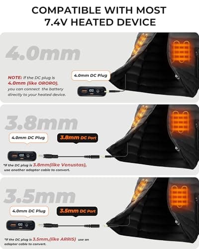 Sevdiea Batterie Veste Chauffante 7,4V 16000mAh, Sevdiea Batterie pour Gilet Chauffant avec Écran LCD, Chargeur Portable Batterie Externe pour Veste Chauffante avec Port USB DC