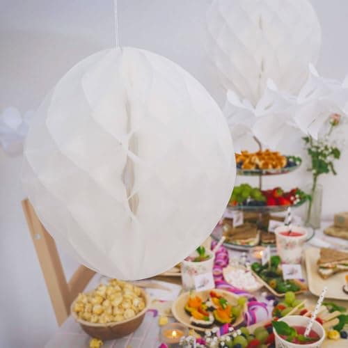 ECOFIESTA 5x Pompons papier de soie 25cm blanc - deco table mariage déco anniversaire fille decoration mariage table - lampion papier deco evjf