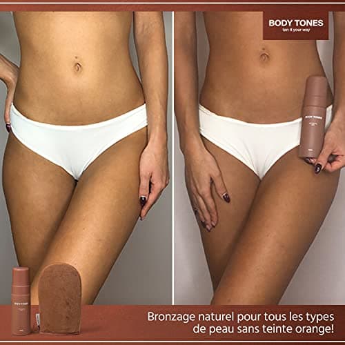 Body Tones mousse autobronzante, autobronzant pour peaux foncées hydratant et anti-âge, mousse autobronzante bronzage naturel sans exposition au soleil (155 + Gant, Peau foncée)