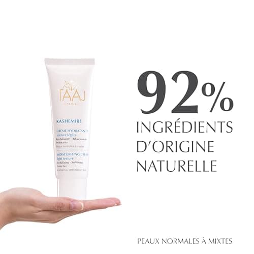 TAAJ | Crème Hydratante Texture Légère - KASHEMIRE | Revitalise, Hydrate, Protège & Adoucit la peau | Peau Douce, Souple & Fraiche | Vitamine A, E et minéraux | Vegan | Aloe Vera | 50 ml