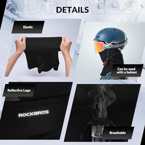 ROCKBROS Cagoule Moto Polaire Balaclava Hiver Tour de Cou Homme Femme Coupe-Vent Respirant Thermique Motif/Filtre Masque pour Vélo Ski Running Snowboard Chaud sous Casque 9 Couleurs-Noir