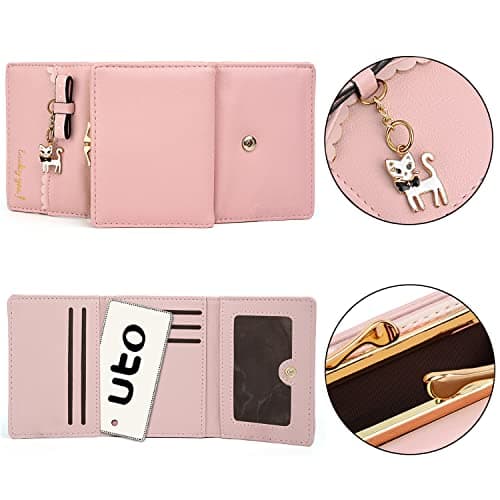 UTO Portefeuille Femme Petite Fille Chaton Pompon Nœud Aimable Chouette Synthétique Rose