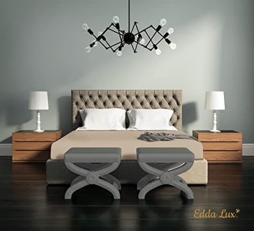 Edda Lux Drap Housse Premium pour Lit à Sommier Tapissier et Matelas jusqu'à 40 cm de Haut, 95% Coton 5% Élasthanne, 140x200, 160x200, 160x220, Sable