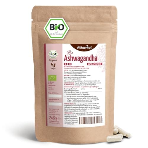 Gélules d'ashwagandha bio 400 pièces | Recharge | poudre d'ashwagandha finement moulue sous forme de gélules | qualité biologique certifiée | rôle important dans l'ayurvéda indien | vom Achterhof