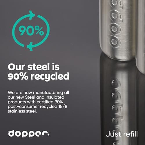 Dopper Steel Bouteille d'eau 800 ml - Gourde Inox - Bouteille Reutilisable sans BPA, acier inoxydable 18/8, anti-fuite - Gourde Metal de sport pour le sport, le plein air et le bureau