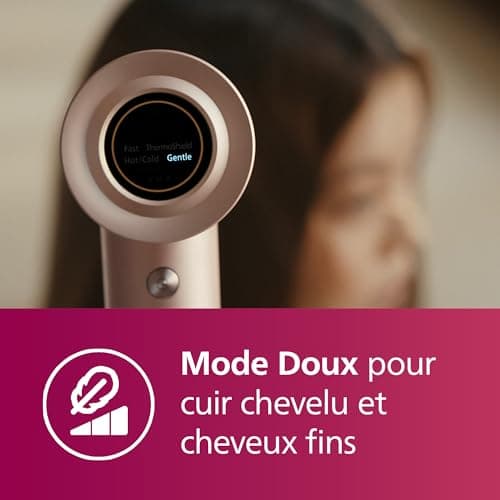 Philips Sèche-cheveux Philips High Speed 8000 Series, ThermoShield Advanced, ionique, embout de coiffage et diffuseur, soin du cuir chevelu, 1400 W, champagne rosé, modèle BHD837/10
