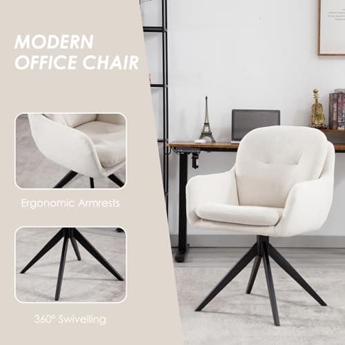 Wahson Chaise de Bureau en Chenille Fauteuil de Bureau pour Chambre Rotation à 360°, Chaise Bureau Erconomique avec Pieds en Métal, Chaise Pivotante, Beige