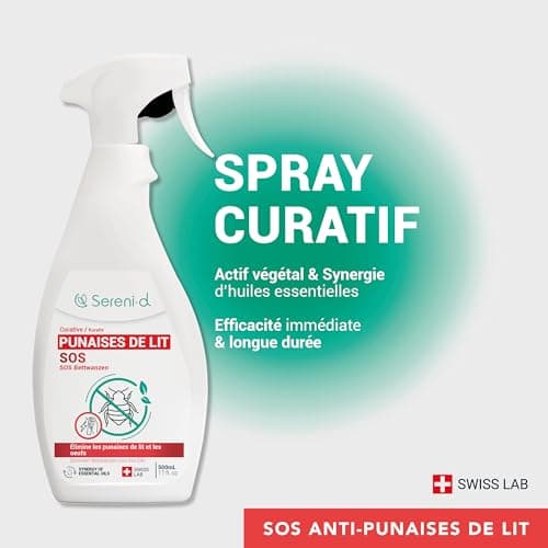 SOS ANTI PUNAISES DE LIT XXL - Spray Insecticide CHOC Traitement naturel aux Huiles Essentielles et Fleur de Pyrèthre Végétal - Produit qui élimine les punaises de lit - 500mL