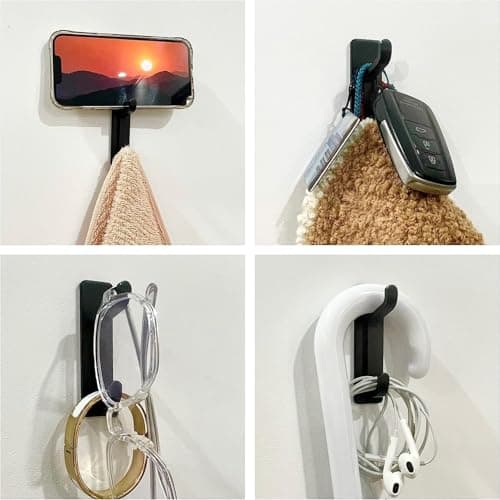 pickpiff Crochet Adhesif Mural, Porte Serviette Salle de Bain, Accroche Torchon Cuisine, Porte Manteau Adhésif, Attache Murale Sans Percer, Etanche, Antirouille, Noir, 4 Pièces