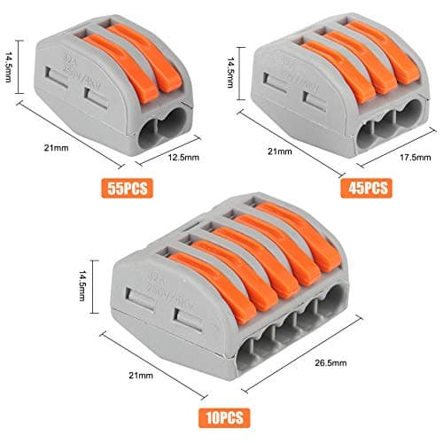 Connecteurs de fil compacts 110 pièces, blocs de connecteurs électriques, connecteur electrique, pince 55 pièces 2 ports/45 pinces 3 ports/10 pièces 5 ports