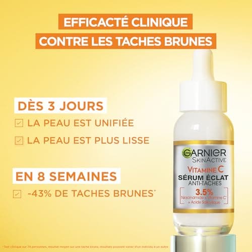GARNIER Skin Active - Sérum Éclat - Anti-Tache Brunes - Soin Visage Enrichi En Vitamine C, Acide Salicylique &Niacinamide - Tous Types de Peaux - Vegan & Cruelty Free - 30 ml