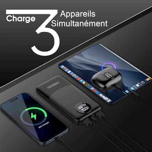 Dbasne Batterie Externe, 22.5W 10000mAh Power Bank Charge Rapide, Batterie Portable PD QC4.0 USB C Input & Output, Power Bank Compatible avec iPhone 15 14 13 Pro Max Samsung Galaxy Xiaomi Huawei