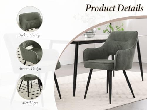 Wahson Chaise de Salle à Manger Classique Lot de 2 Chaise Salle a Manger avec Accoudoirs Chaise de Cuisine Moderne Pied Métal, Fauteuil Salle à Manger pour Restaurant, Vert