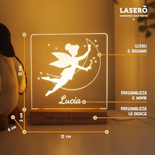 LASERÒ Veilleuse Bébé Personnalisé avec Prénom - Cadeau Naissance Fille - Lampe de Chevet Enfant Cadeau Bapteme Garcon (Fée)
