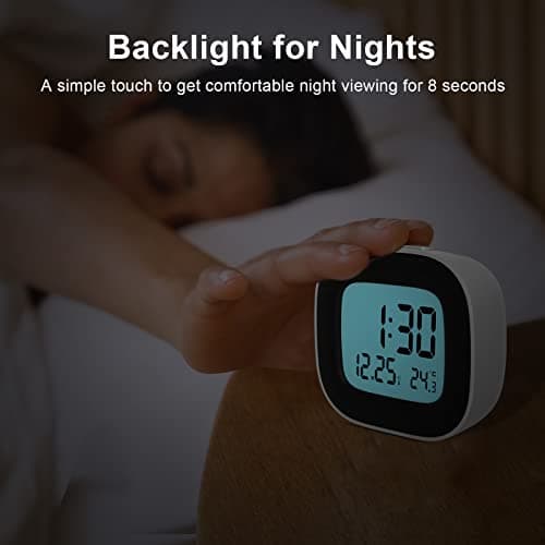 HOMVILLA Réveil de Voyage, Horloges Numériques LCD Portable avec Température, 12/24H, Fonction de Répétition, Rétro-éclairage et à Piles pour Voyages, Chambre, Bureau (avec Batterie,S