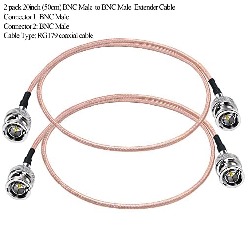 TUOLNK Câble BNC 75ohm Câble d'assemblage d'extension BNC mâle vers BNC mâle RG179 20 pouces (50 cm) Antenne WIFI Pigtail Jumper Câble coaxial vidéo HD SDI 2 Pack
