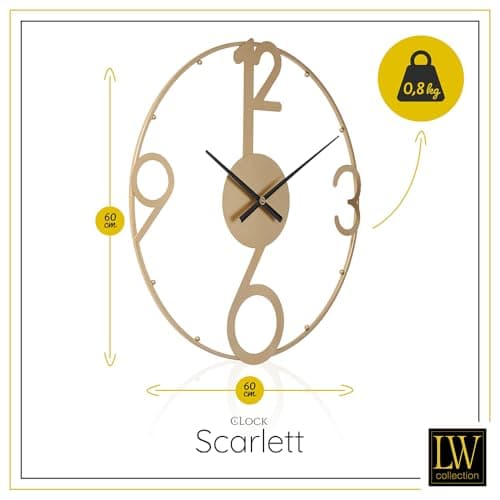 LW Collection Horloge Murale Scarlett Or 80 cm - Grande Horloge Murale Industrielle en Métal - Horloge Murale Moderne - Mouvement Silencieux - Horloge Silencieuse