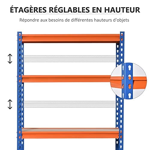 HOMCOM Étagère Charge Lourde en métal à 5 Niveaux étagère de Garage étagère de Rangement capacité 1500 kg 80 x 40 x 182 cm Bleu Orange