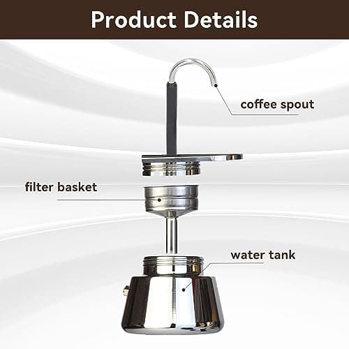 Tissting Cafetière Moka de 6,1 X 3,7 Pouces, Machine à Expresso à Bec Unique en Acier Inoxydable, Portable Moka Express en Acier Inoxydable, Mini Cafetière à Expresso Italienne Machine à Café